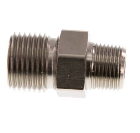 R 1/2'' x R 3/8'' Nickel plated Brass Double Nipple 3-pieces with Conically sealing 16 Bar