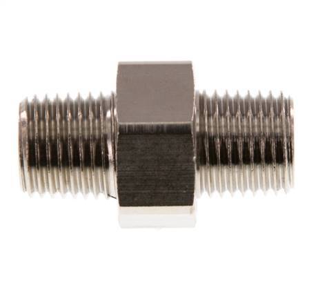 R 1/4'' Nickel plated Brass Double Nipple 3-pieces with Conically sealing 16 Bar [2 Pieces]