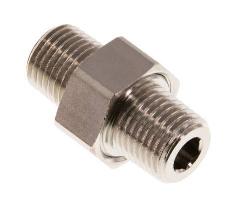 R 1/4'' Nickel plated Brass Double Nipple 3-pieces with Conically sealing 16 Bar [2 Pieces]