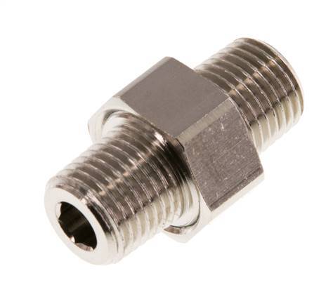 R 1/4'' Nickel plated Brass Double Nipple 3-pieces with Conically sealing 16 Bar [2 Pieces]