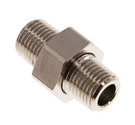 R 1/4'' Nickel plated Brass Double Nipple 3-pieces with Conically sealing 16 Bar [2 Pieces]