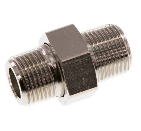R 3/8'' Nickel plated Brass Double Nipple 3-pieces with Conically sealing 16 Bar [2 Pieces]