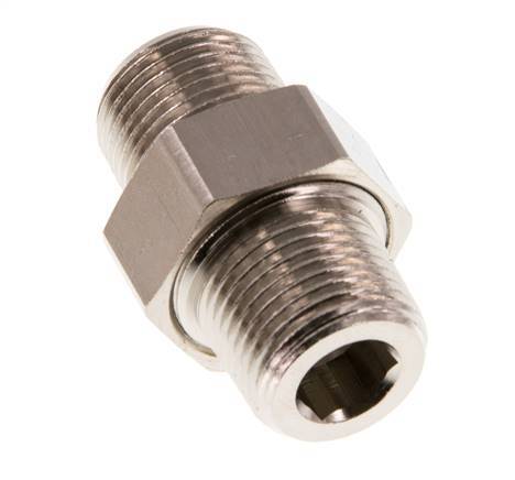 R 3/8'' Nickel plated Brass Double Nipple 3-pieces with Conically sealing 16 Bar [2 Pieces]