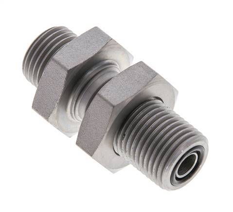 UN 11/16''-16 Male Zinc plated Steel Bulkhead Fitting ORFS 630 Bar - Hydraulic