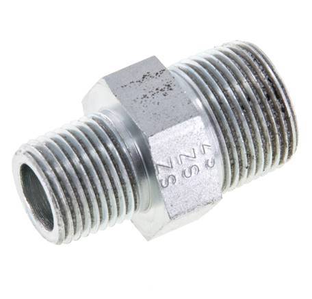 1/2'' NPT x 3/4'' NPT Espiga doble de acero zincado 170 Bar - Hidráulico