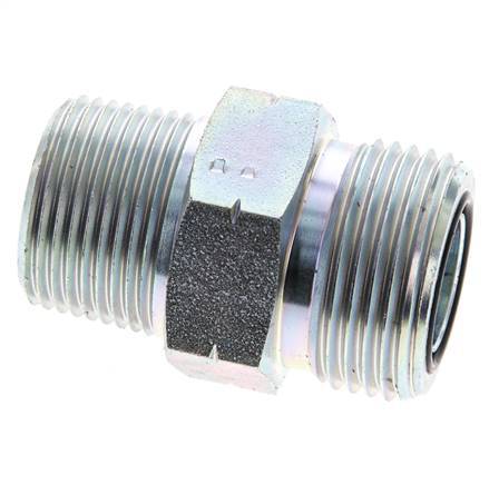 UN 1-3/16''-12 x 3/4'' NPT Zinc plated Steel Double Nipple ORFS 400 Bar - Hydraulic