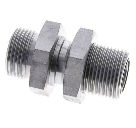 UN 1-3/16''-12 Male Zincated Steel Bulkhead Fitting ORFS 400 Bar - Hydraulic