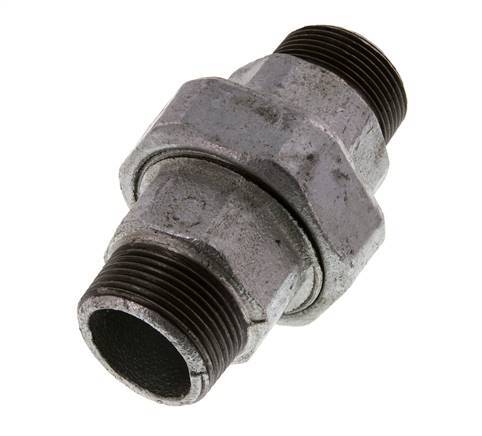 R 1 1/4'' Hierro fundido zincado Espiga doble de 3 piezas con cierre cónico 25 Bar