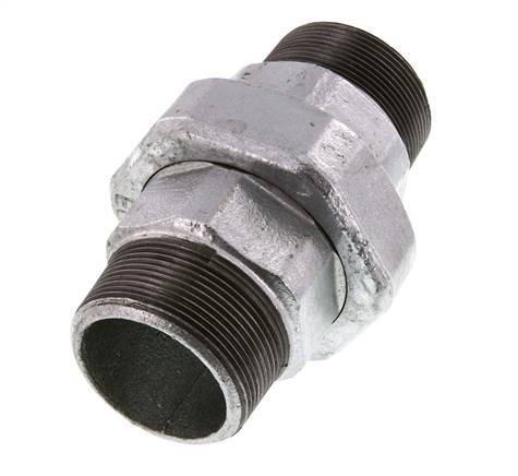R 2'' Zinc plated Cast iron Double Nipple 3-pieces with Conically sealing 25 Bar