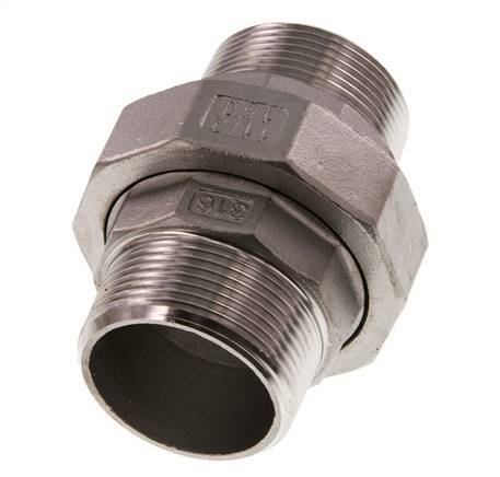 R 1 1/2'' Stainless steel Double Nipple 3-pieces with Conically sealing 16 Bar