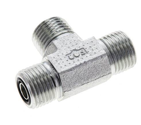 UN 11/16''-16 Male Zinc plated Steel Tee ORFS 630 Bar - Hydraulic