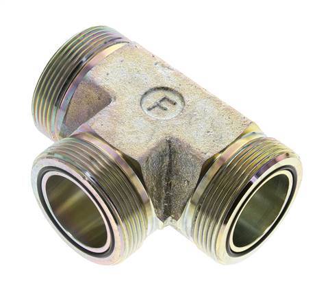 UN 2''-12 Male Zincated Steel Tee ORFS 250 Bar - Hydraulic
