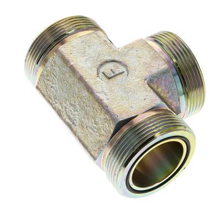 UN 2''-12 Male Zincated Steel Tee ORFS 250 Bar - Hydraulic