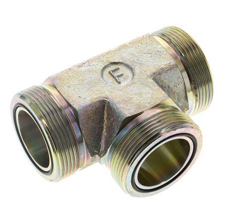 UN 2''-12 Male Zincated Steel Tee ORFS 250 Bar - Hydraulic