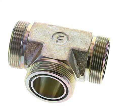 UN 2''-12 Male Zincated Steel Tee ORFS 250 Bar - Hydraulic