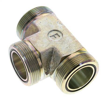 UN 2''-12 Male Zincated Steel Tee ORFS 250 Bar - Hydraulic