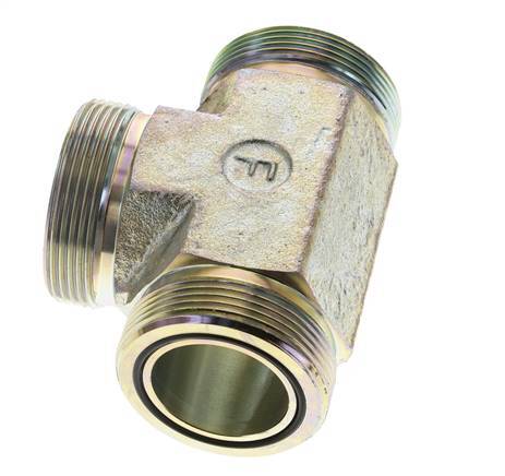 UN 2''-12 Male Zincated Steel Tee ORFS 250 Bar - Hydraulic