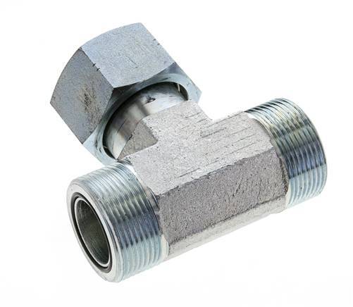 UN 1-11/16''-12 M/F Zinc plated Steel Tee ORFS with union nut 250 Bar - Hydraulic