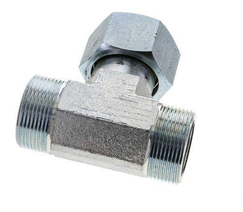 UN 1-11/16''-12 M/F Zinc plated Steel Tee ORFS with union nut 250 Bar - Hydraulic