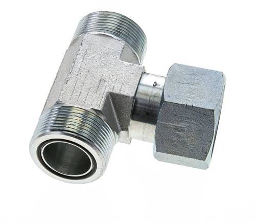 UN 1-11/16''-12 M/F Zinc plated Steel Tee ORFS with union nut 250 Bar - Hydraulic