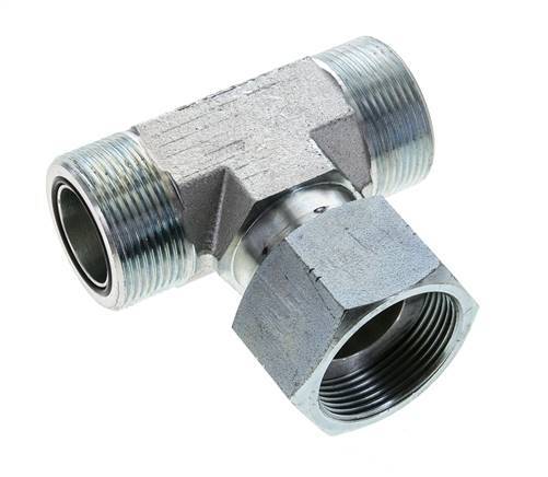 UN 1-11/16''-12 M/F Zinc plated Steel Tee ORFS with union nut 250 Bar - Hydraulic