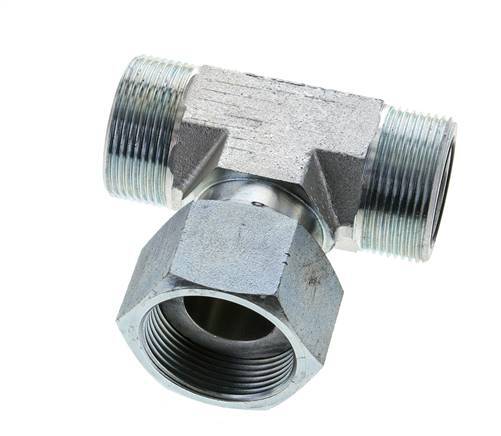 UN 1-11/16''-12 M/F Zinc plated Steel Tee ORFS with union nut 250 Bar - Hydraulic