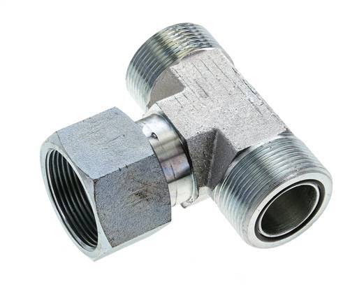 UN 1-11/16''-12 M/F Zinc plated Steel Tee ORFS with union nut 250 Bar - Hydraulic