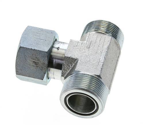 UN 1-11/16''-12 M/F Zinc plated Steel Tee ORFS with union nut 250 Bar - Hydraulic