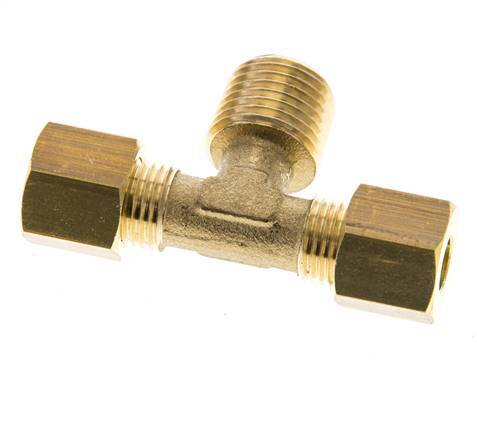 R 1/4'' Male x 6mm Brass Tee Compression Fitting 150 Bar DIN EN 1254-2