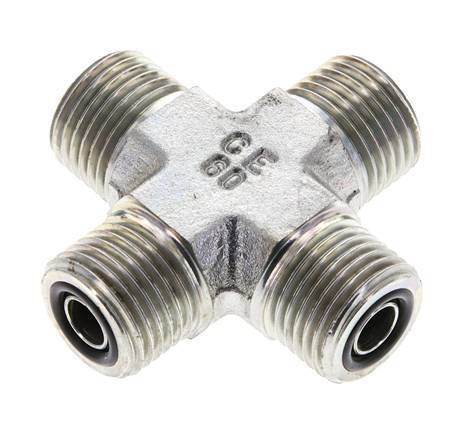 UN 11/16''-16 Male Zinc plated Steel Cross ORFS 630 Bar - Hydraulic