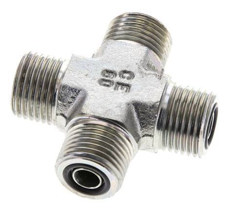 UN 11/16''-16 Male Zinc plated Steel Cross ORFS 630 Bar - Hydraulic