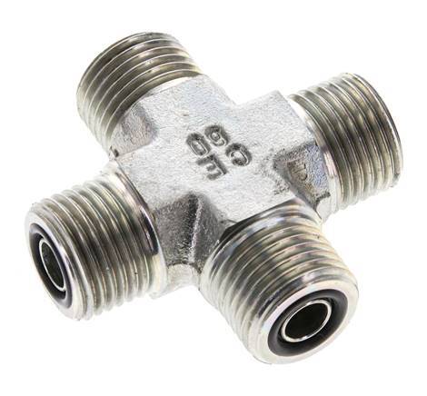 UN 11/16''-16 Male Zinc plated Steel Cross ORFS 630 Bar - Hydraulic