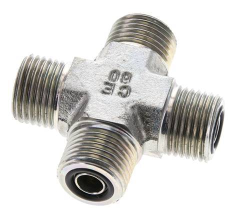 UN 11/16''-16 Male Zinc plated Steel Cross ORFS 630 Bar - Hydraulic
