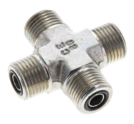 UN 11/16''-16 Male Zinc plated Steel Cross ORFS 630 Bar - Hydraulic