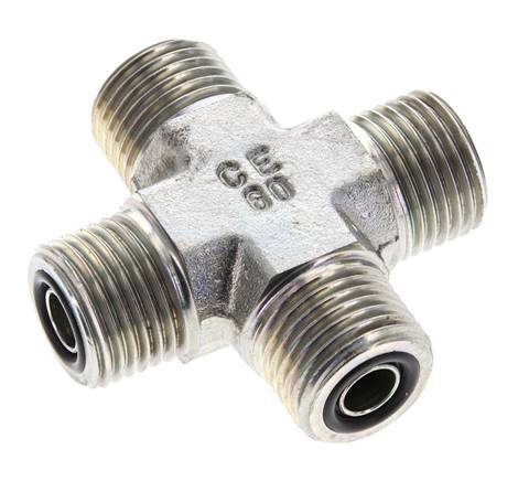 UN 11/16''-16 Male Zinc plated Steel Cross ORFS 630 Bar - Hydraulic