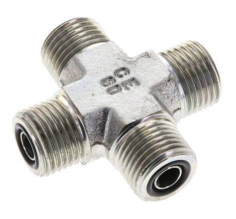 UN 11/16''-16 Male Zinc plated Steel Cross ORFS 630 Bar - Hydraulic