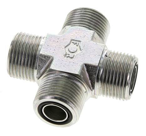 UNS 1''-14 Male Zinc plated Steel Cross ORFS 400 Bar - Hydraulic