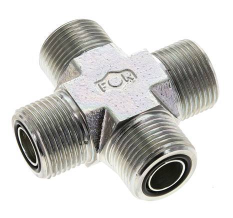 UNS 1''-14 Male Zinc plated Steel Cross ORFS 400 Bar - Hydraulic