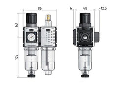 FRL 2-Part G1/4'' 800 l/min 0.2-4.0bar/3-58psi Auto Polycarbonate Futura 0