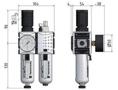 FRL 2 Partes G1/4'' 1750l/min 0.1-1.0bar/1-14psi Semi-Auto Metal Futura 1