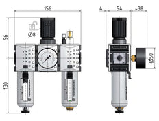 FRL 3 Partes G3/8'' 1750l/min 0.2-4.0bar/3-58psi Semi-Automático Policarbonato Futura 1