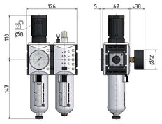 FRL 2-Part G3/8'' 3500 l/min 0.5-10.0bar/7-145psi Semi-Auto Metal Futura 2