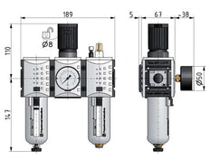 FRL 3-Part G1/2'' 3500 l/min 0.5-16.0bar/7-232psi Semi-Auto Metal Futura 2