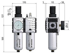 FRL 2-Part G1'' 12000 l/min 0.5-10.0bar/7-145psi Auto Polycarbonate Futura 4