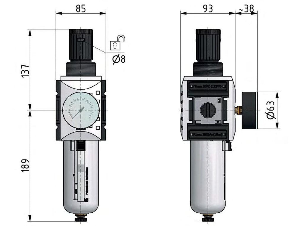 Filter-Regulator G3/4'' 13000 l/min 0.5-16.0bar/7-232psi Auto Polycarbonate Futura 4