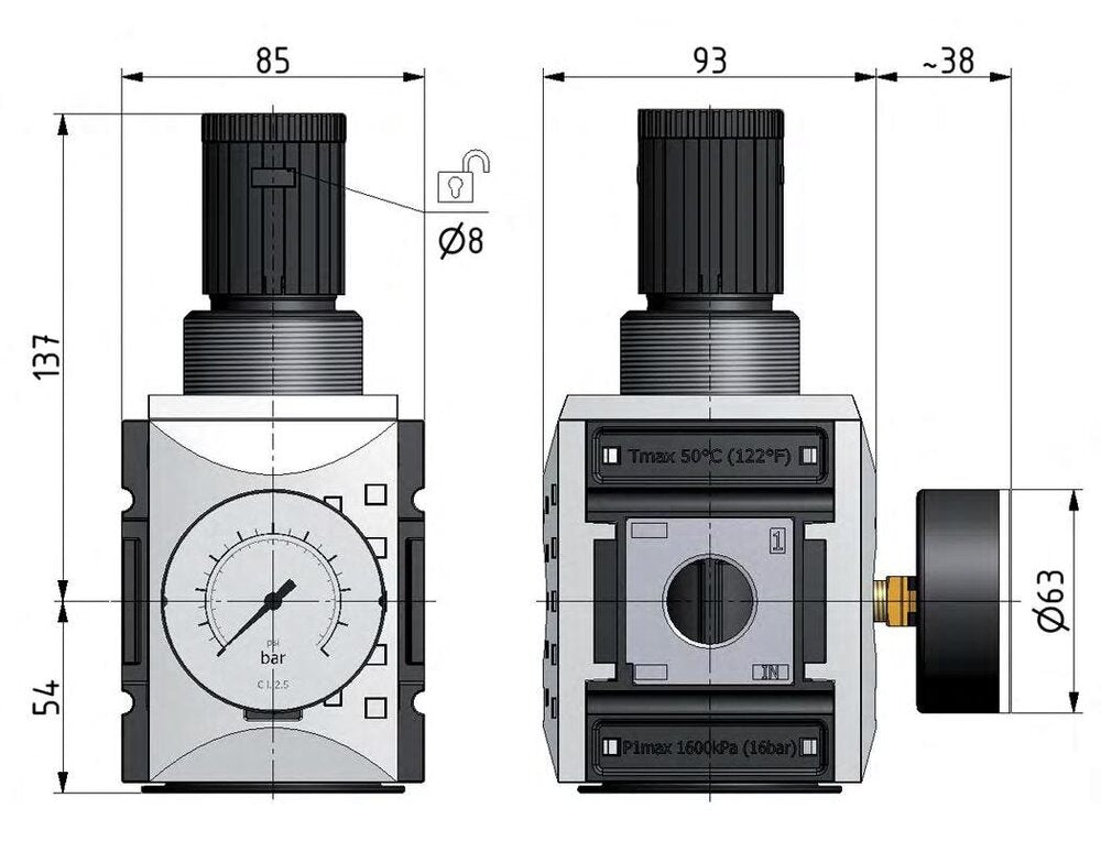 Pressure Regulator G1'' 14200 l/min 0.1-1.0bar/1-14psi PA Futura 4
