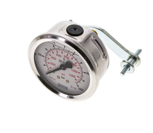 Manómetro de glicerina G1/4 conexión trasera 0 a 1000 bar 63mm WIKA