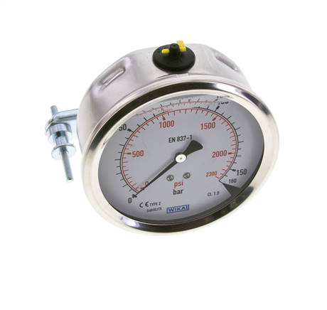 Manómetro de glicerina G1/2 conexión trasera 0 a 160 bar 100mm WIKA