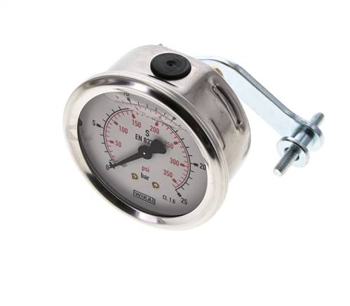 Manómetro de glicerina G1/4 conexión trasera 0 a 25 bar 63mm WIKA