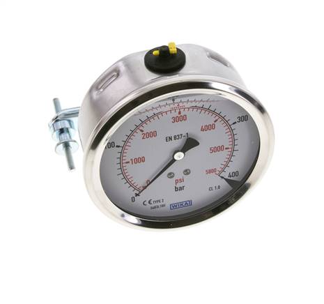 Manómetro de glicerina G1/2 conexión trasera 0 a 400 bar 100mm WIKA